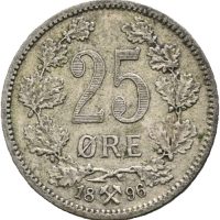 1896 25 øre Oscar II, flekker, 1+