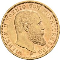 1894 Württemberg 20 mark Wilhelm II, 7,95 g .900 gull, 0/01