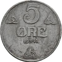 1945 5 øre, jern, 0/01
