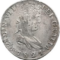 1821 RG Mexico 8 reales Ferdinand VII, Zacatecas, 1+