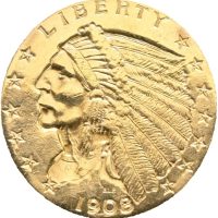 1908 USA 2 1/2 dollars Indian Head, 1+/01