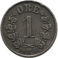 1885 1 øre Oscar II, kanthakk, 1/1+