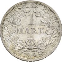1916 F Tyskland 1 mark, siste utgave av typen, 0/01