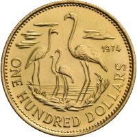 1974 Bahamas 100 dollars Elizabeth II, Uavhengighet, 5,46 g .917 gull, 0/01