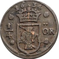 1634 Sverige 1/4 öre Kristina (1632-54), preget i Avesta, 1/1+