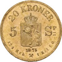 1875 20 kroner/ 5 spd. Oscar II, flekker, 01