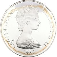 1980 Cayman Islands 25 dollars Elizabeth II, .500 sølv, 0