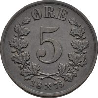 1875  5 øre Oscar II, 1+