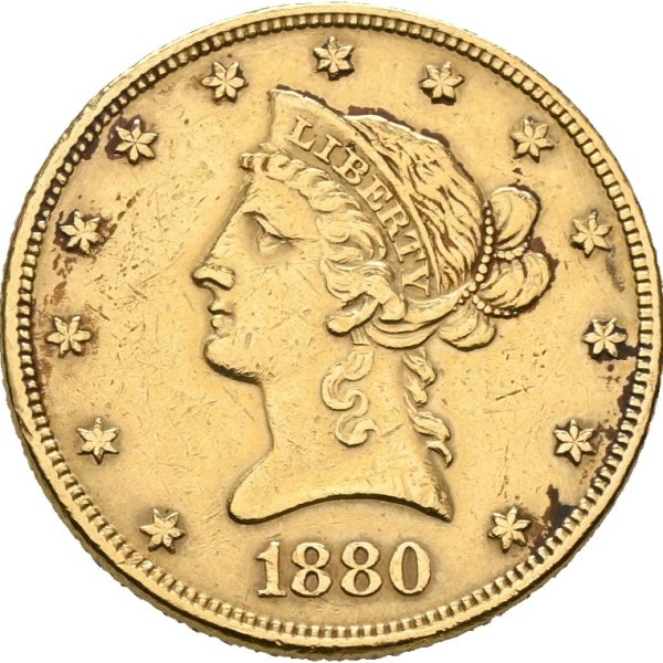 1880 USA 10 dollars Philadelphia, renset, 01