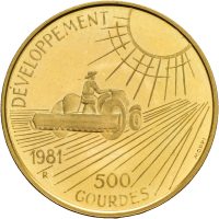 1981 Haiti 500 gourdes, Jean Claude Duvalier 10 år president , 7 g .900 gull, 0