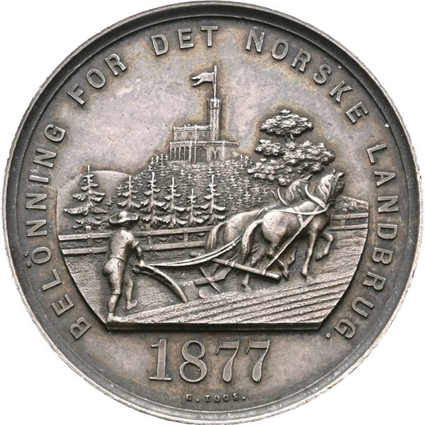 1877 prismedalje Oscar II Landbruksutstillingen i Christiania, sølv, 01