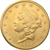 1859 S USA 20 dollars Liberty Head, San Francisco, 1+/01