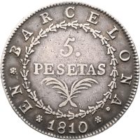 1810 Barcelona 5 pesetas Joseph Napoleon, 1/1+