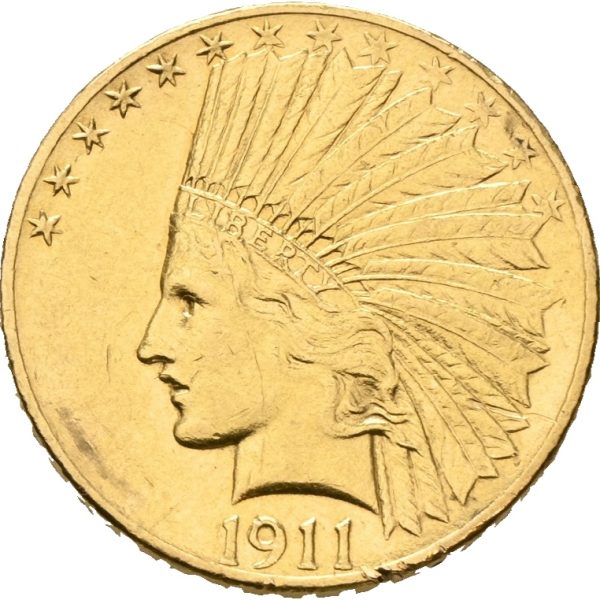 1911 USA 10 dollar Philadelphia, små kantmerker, 1+/01