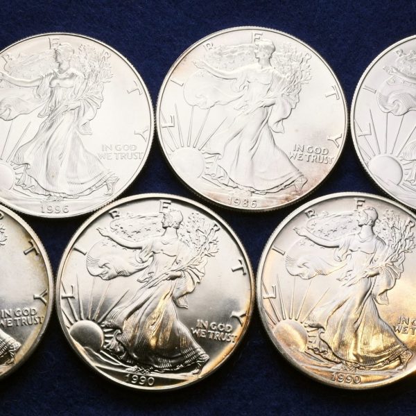 1986-1996 USA dollar Silver Eagle 8 stk., 8 oz .999 sølv, BU