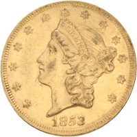 1853 USA 20 dollars Philadelphia, ex. Rive d'Or Collection, AU 58