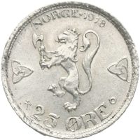 1918  25 øre Haakon VII, 1+/01