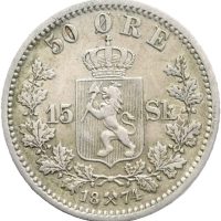 1874 50 øre/ 15 skilling Oscar II, 1/1+