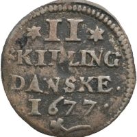 1677 2 skilling Christian V, type II, 1