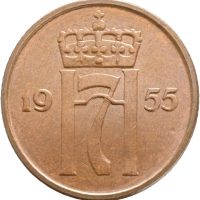 1955 5 øre Haakon VII, 0