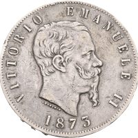 1873 Italia 5 Lire Vittorio Emanuele II, kant hakk, 1/1+