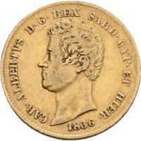 1836  Sardinia 20 lire Charles Albert, Genda, 1/1+