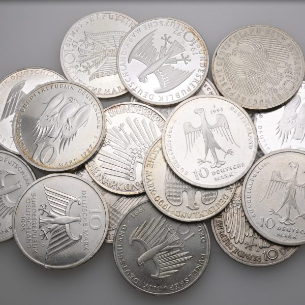 1972-2000 Tyskland 10 mark, 16 stk., 155 g .625 sølv, VK