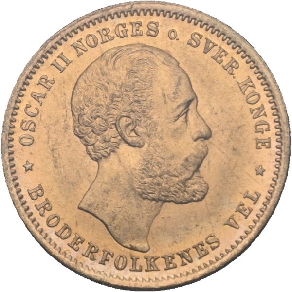 1875 20 kroner/ 5 spd. Oscar II, riper, 0/01