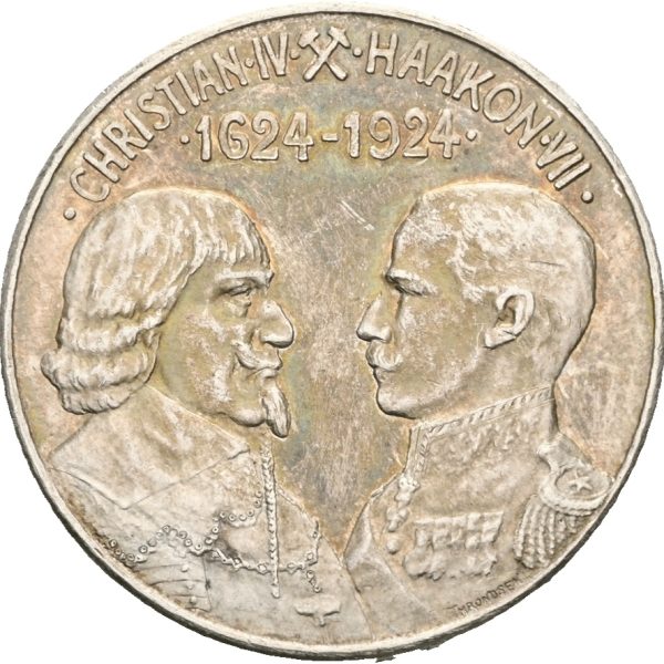 Christian VI – Haakon VII 1624-1924, Throndsen, 31 mm, sølv, nypreg, 01