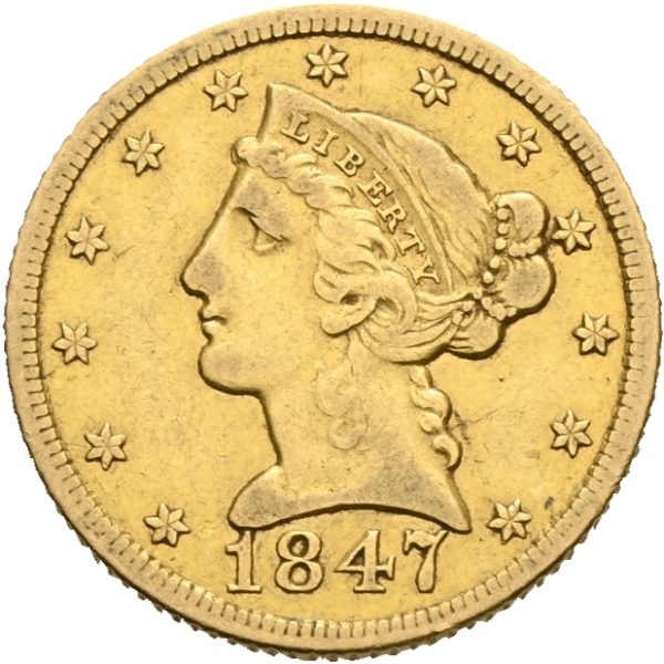 1847 USA 5 dollars Philadelphia, 1+