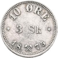 1875 10 øre/ 3 skilling Oscar II, 1+