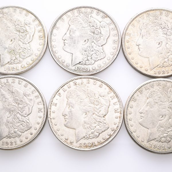 1921 USA D og S dollar Morgan 6 stk., 144,34 g rent sølv, VK