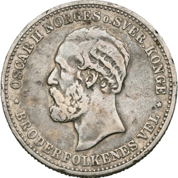 1885 2 kroner Oscar II, kantskader, 1