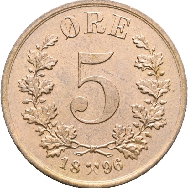 1896 5 øre Oscar II, prakteksemplar, 0