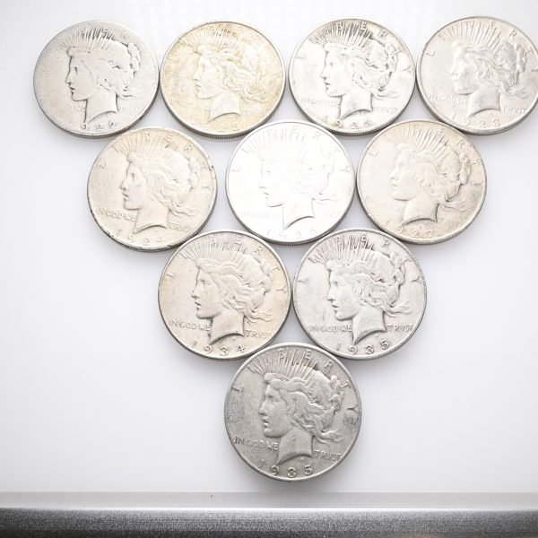 1922-1935 USA dollar Peace 10 stk., 240,57 g rent sølv, VK