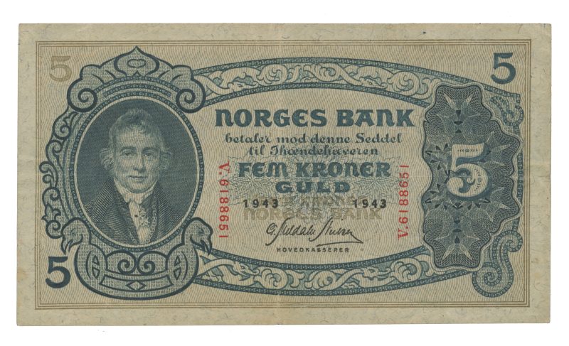 1943 5 kroner V.6188651, 2. utgave, 1