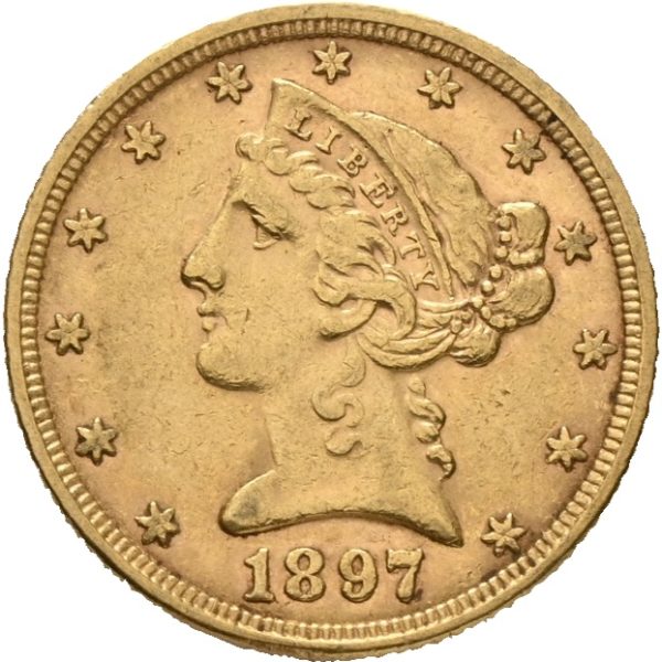 1897 USA 5 dollars Liberty Head, 1+/01