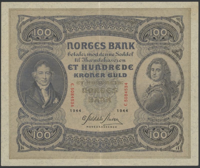 1944 100 kroner C.5084534, 2. utgave, 1/1+