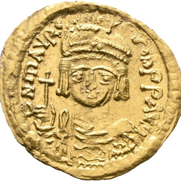 582-602 e. Kr. Bysants AV solidus Maurice Tiberius, 4,44 g, Constantinople, dobblet preg, 1+/01