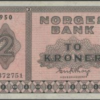 1950 2 kroner G.6372751, skillemyntseddel, type II, 1+/01