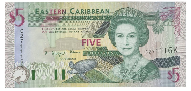 1994 Eastern Caribbean 5 dollars, Saint Kitts and Nevis, 0
