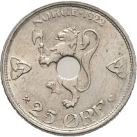 1922 25 øre Haakon VII, m/h, 01