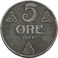 1917 5 øre Haakon VII, 1+