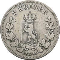 1885 2 kroner Oscar II, kant hakk/ riper, 1