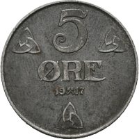 1917 5 øre Haakon VII, 01