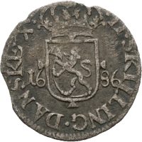 1686  2 skilling Christian V, kantskade, 1