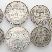 1893-1914  Østerrike Ungarn 1 og 2 korona Franz Josef I, lot 7 stk., VK