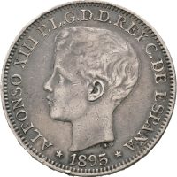 1895  Puerto Rico peso Alfonso XIII, små riper, 1+