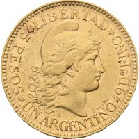 1883 Argentina 5 pesos Republikk 1861-1883, 8,06 g .900 gull, lt. kantmerke, 1+