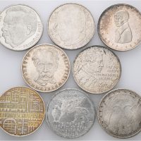 1974-1979 Tyskland 5 mark, lot 8 stk., Commemorative Coins, 56 g sølv, 0-01